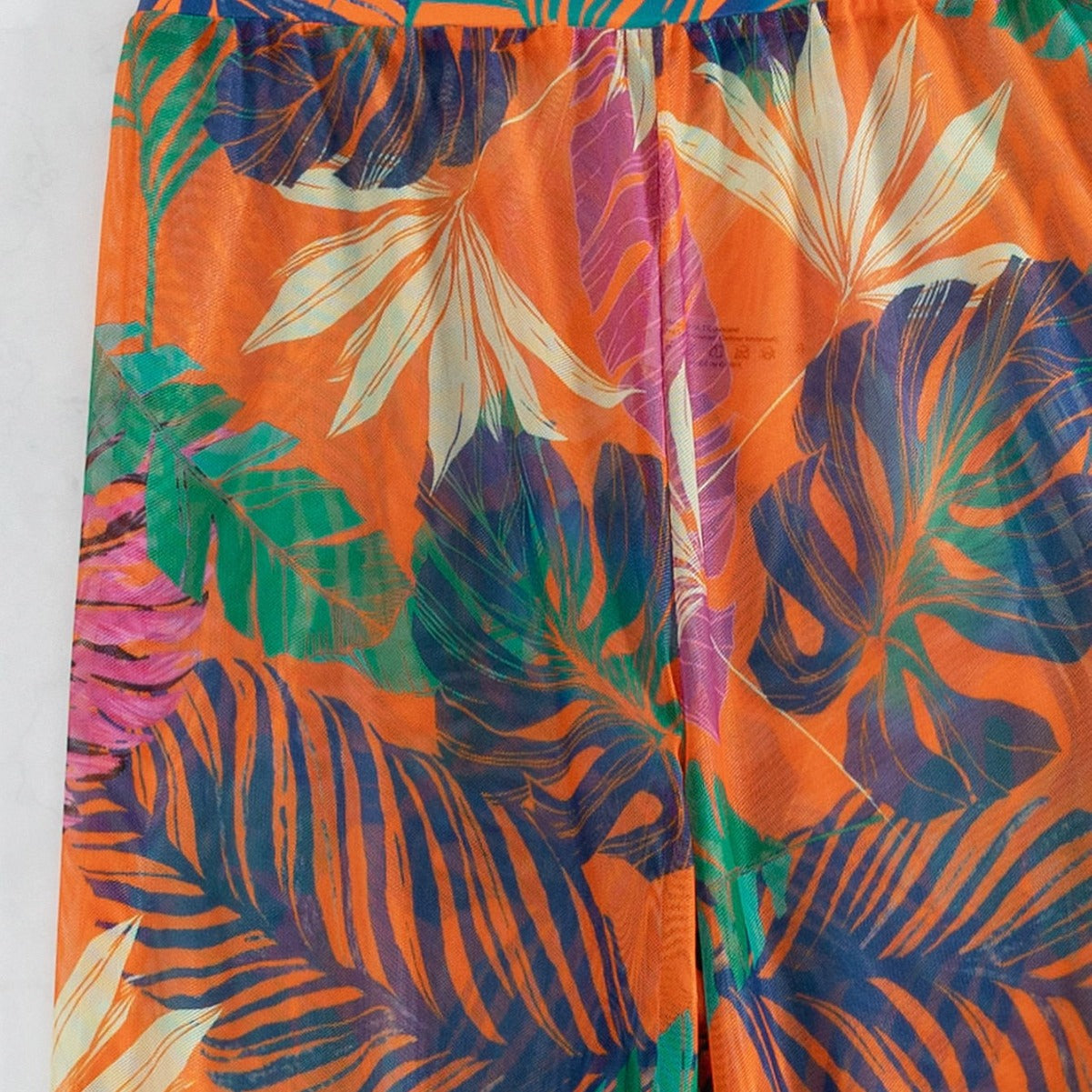 Plant Print Spaghetti Strap Buckle Tube Top High Cut Briefs Trousers Split Three Piece Bikini