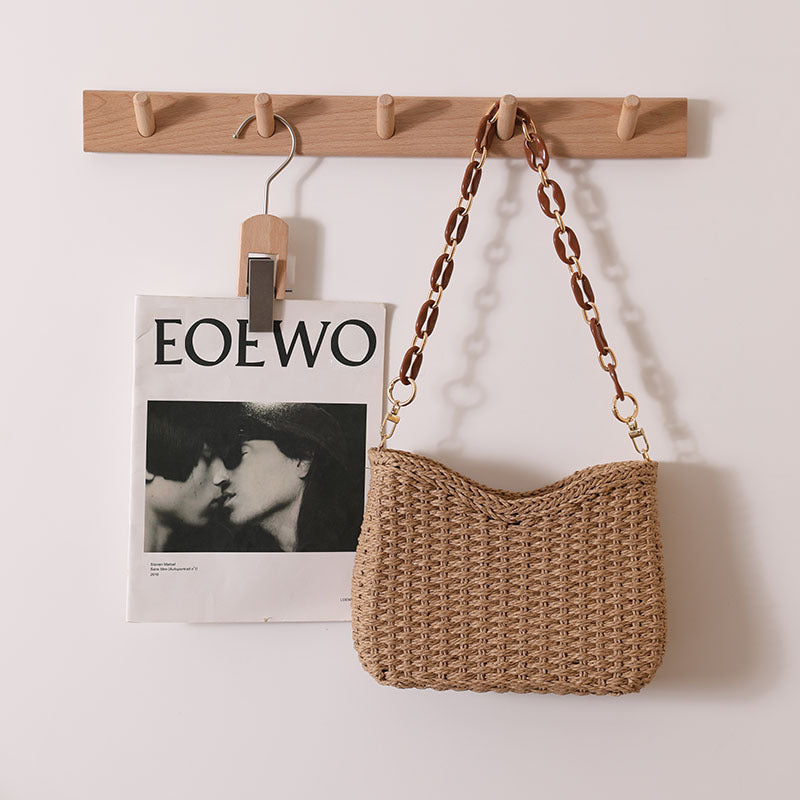 Fresh Purple Straw Bag Woven Bag Women Bag Shoulder Solid Color Straw Bag Seaside Vacation Beach Bag