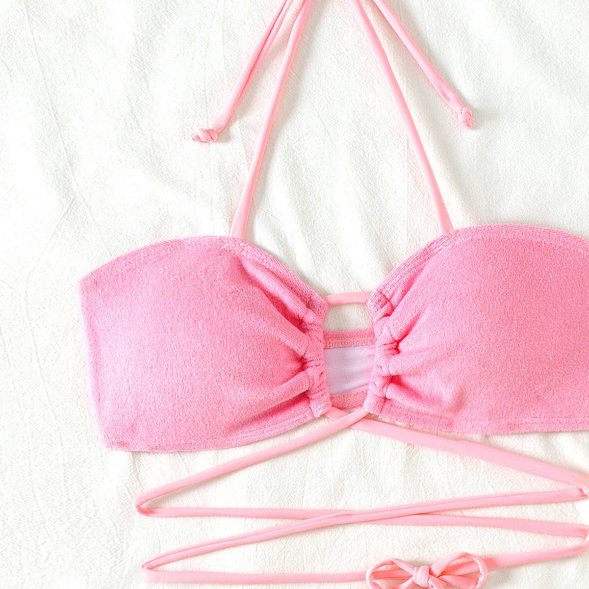 Split Swimsuit Women Hollow Out Cutout Sexy Bikini Triangle Two Piece Set Lace up Solid Color