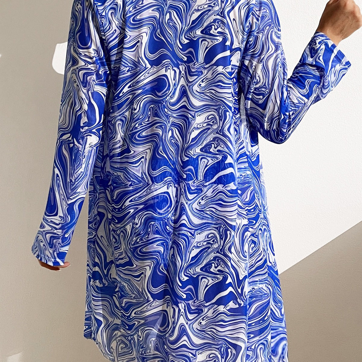 Three Piece Swimsuit Swimsuit Blue White Porcelain Color Series Large Coat Bikini Women