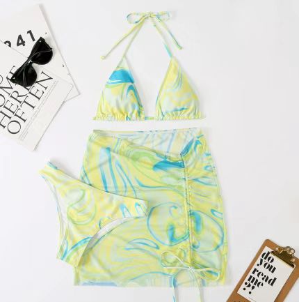 Mesh Three Piece Women Split Triangle Bikini Swimsuit Beach Swimwear