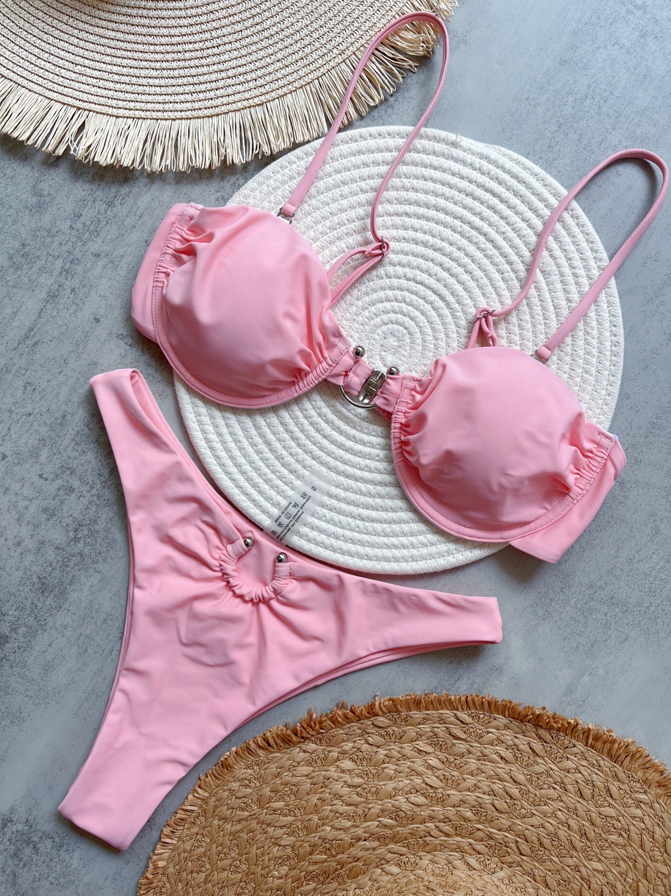 Bikini Metal Accessories Solid Color Swimsuit Beach Sexy Women Swimsuit