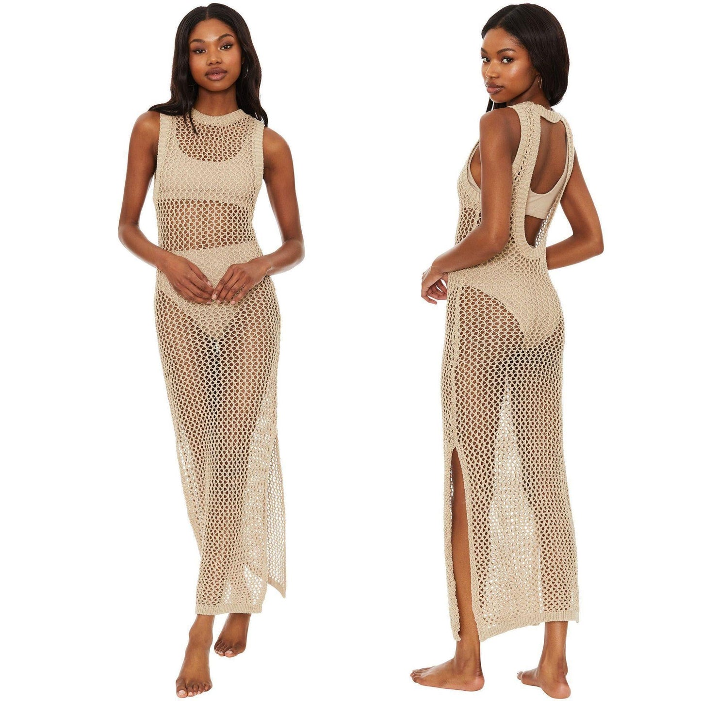 Beach Cover up Hollow Out Cutout Knitted Vest Vacation Skirt Bikini Cover