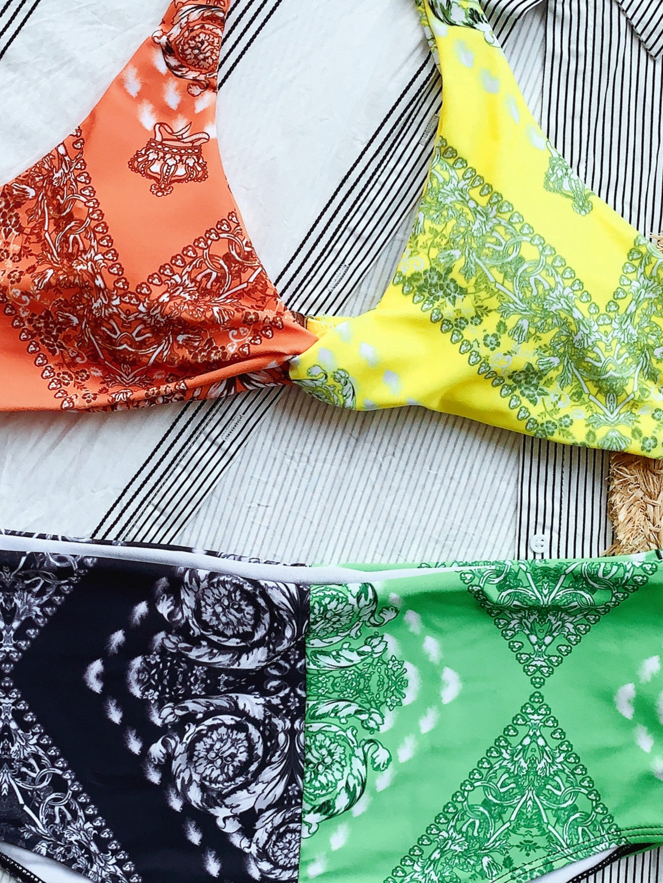 Bikini Double Bikini Print Stitching Swimsuit Swimsuit Strap Knotted Swimsuit Women Bikini