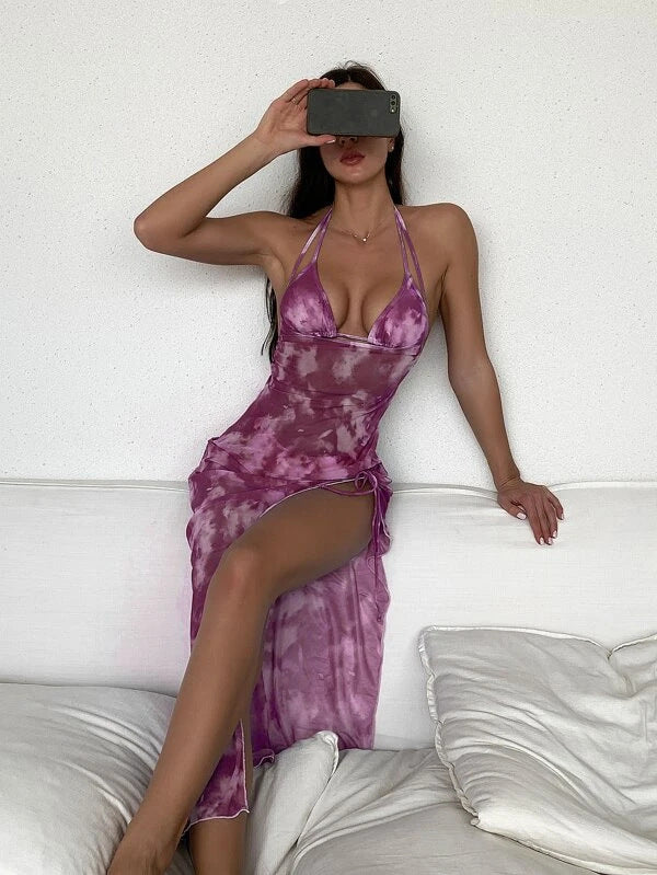 Swimwear Blooming Three Piece Bikini Sexy Neck Bikini Women Dress Split Swimsuit