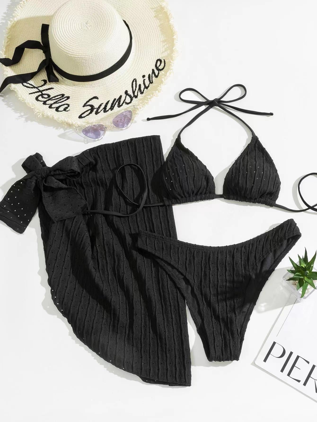 Swimsuit Three Piece Backless Drawstring Banded Bikini Bikini Three Piece Swimsuit