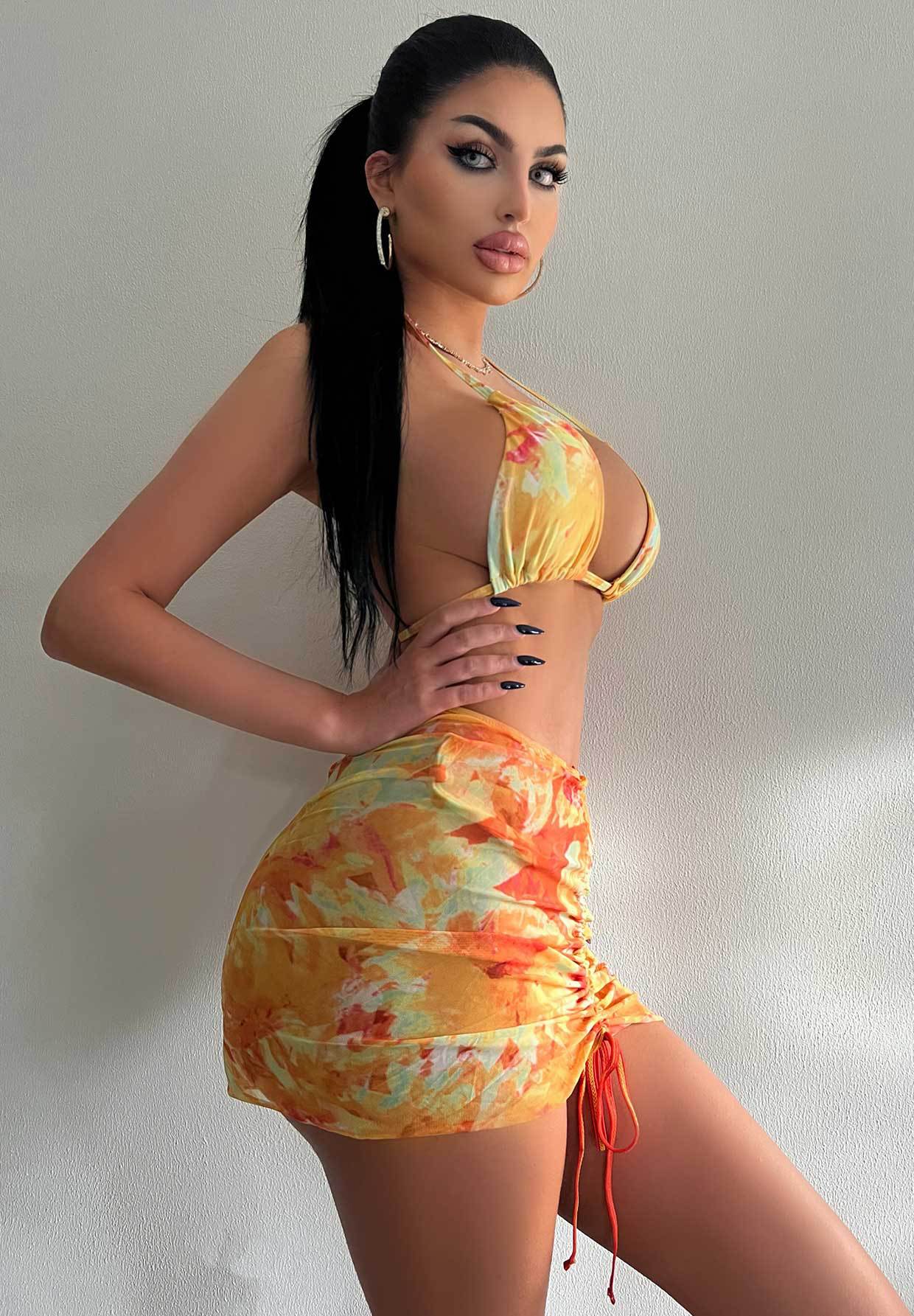 Swimsuit Three Piece Set Printed Sexy Lace Up Bikini Hip Skirt Bikini Swimsuit