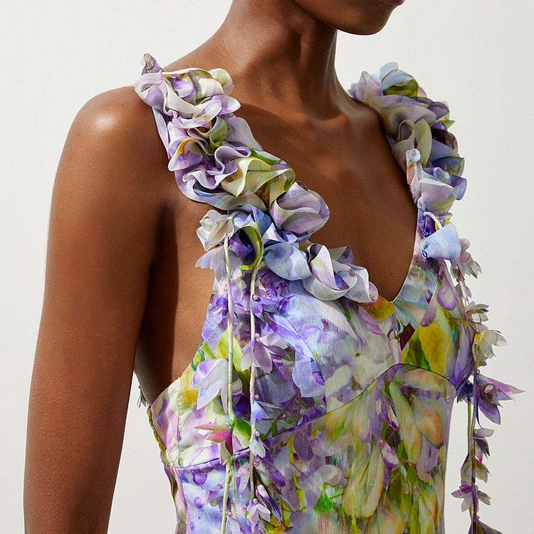 3D Floral Decorative Printed Tassel One Piece Swimsuit Women Clothes