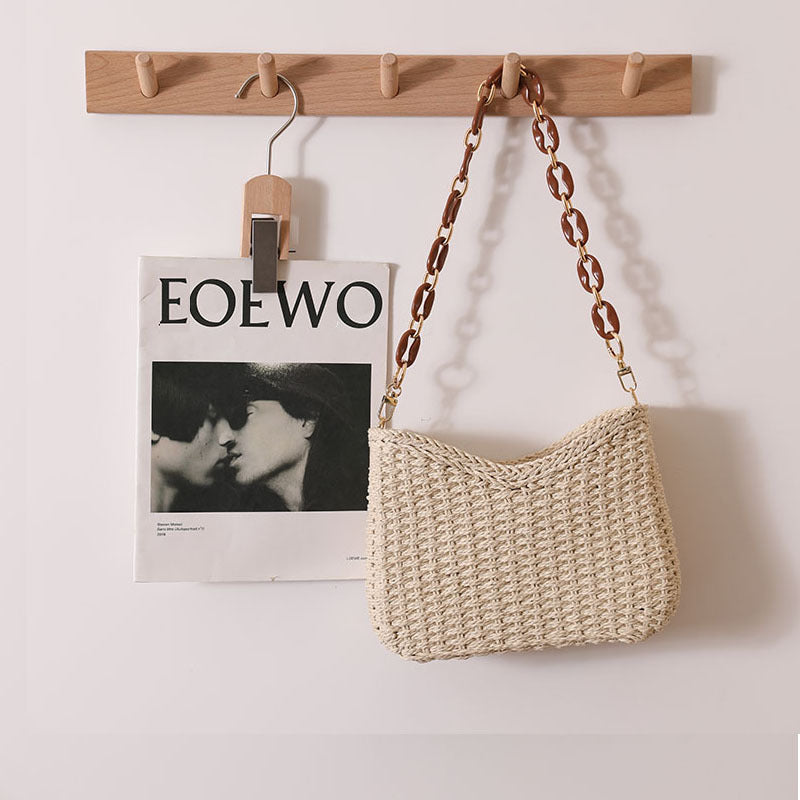 Fresh Purple Straw Bag Woven Bag Women Bag Shoulder Solid Color Straw Bag Seaside Vacation Beach Bag