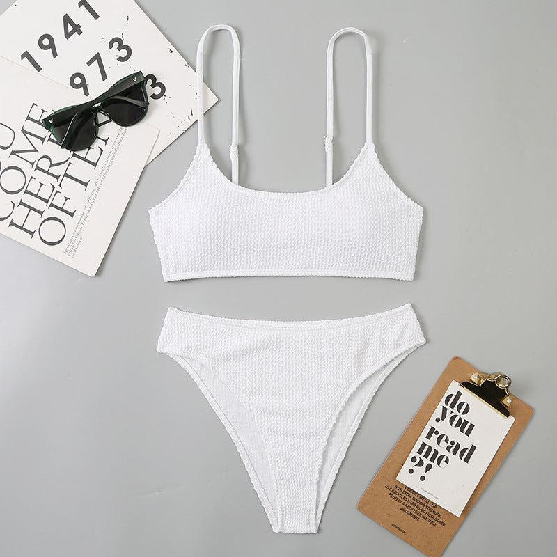 Wave Pattern Lady Sexy Split Triangle Strap Bikini Beach Nightclub Swimsuit