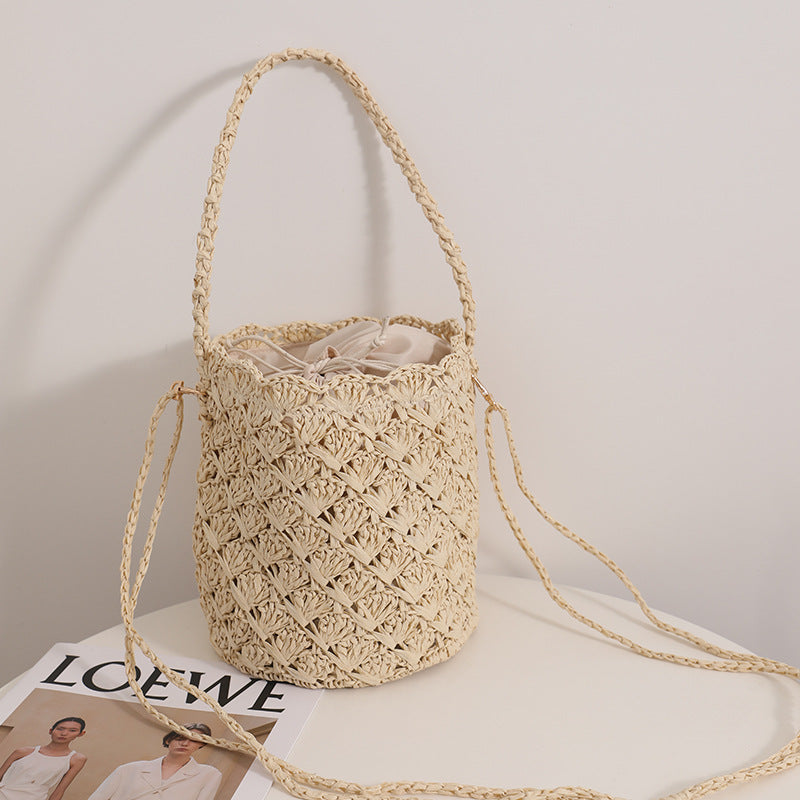 Special Interest Design Bucket Straw Bag Crossbody Woven Tote Women Seaside Vacation Beach Bag