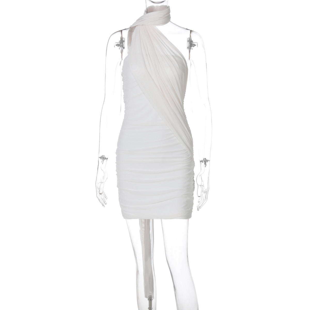 Summer Women Clothing Mesh Stitching Solid Color Ribbon Halter Hip Dress Women