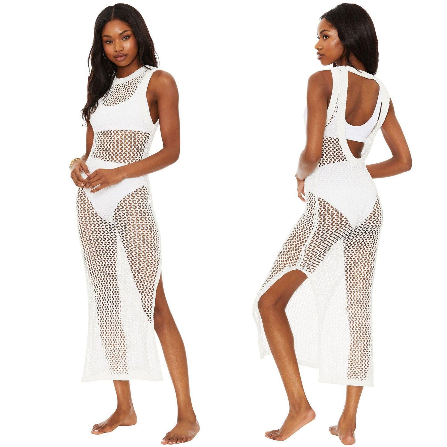 Beach Cover up Hollow Out Cutout Knitted Vest Vacation Skirt Bikini Cover