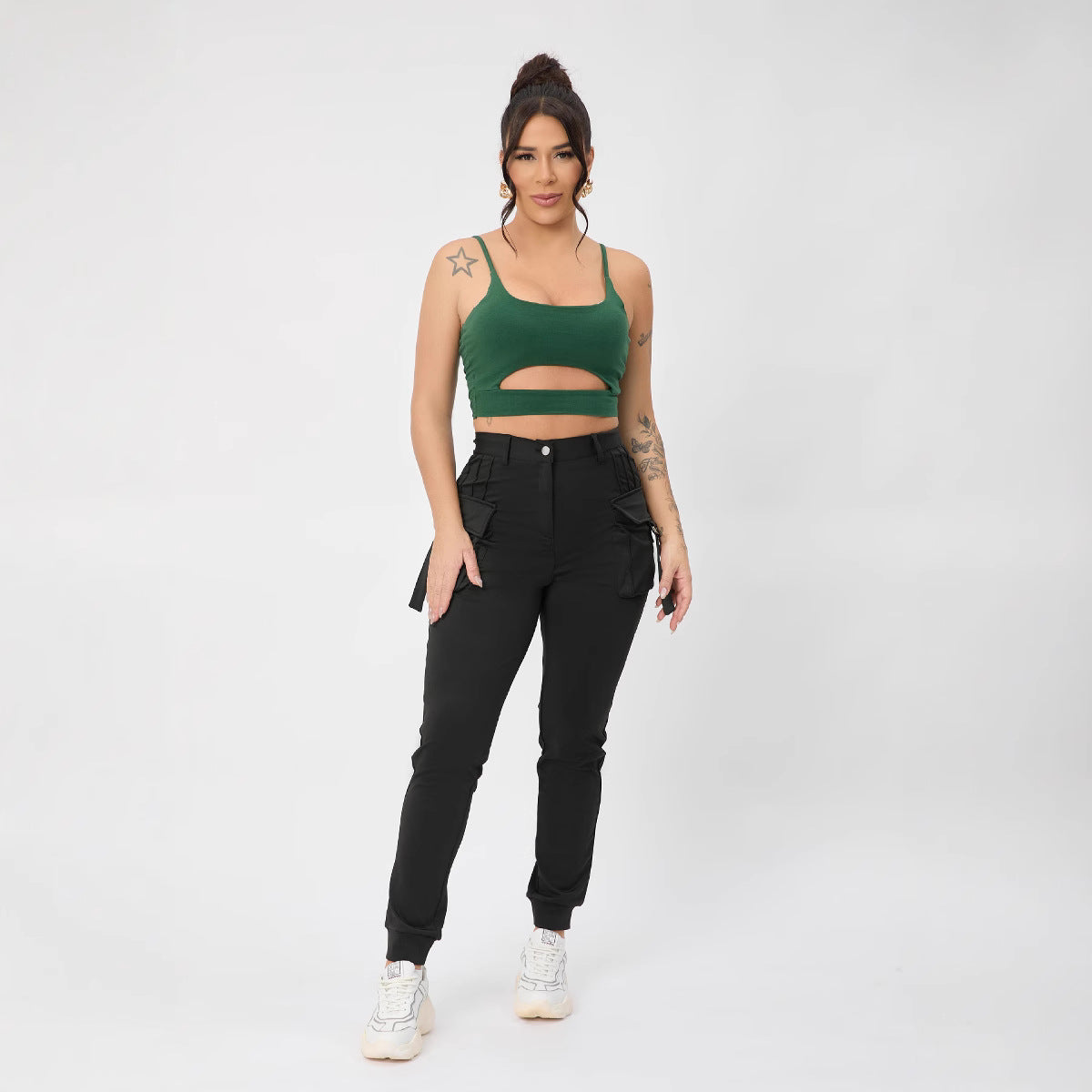 Multi Color Camisole Sports Slim Fitting Hollow Out Cutout Adjustable Buckle Top for Women