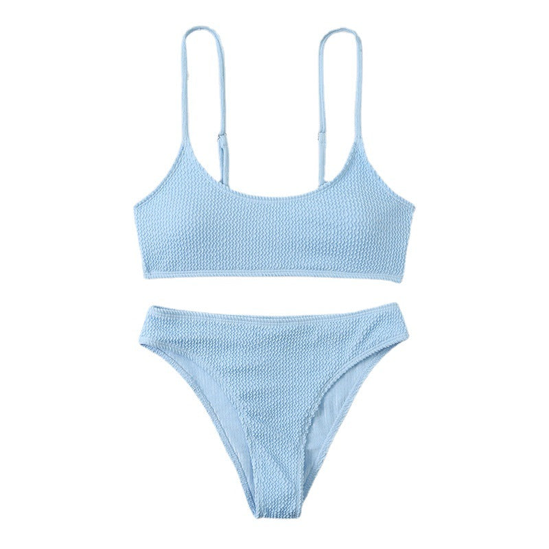 Wave Pattern Lady Sexy Split Triangle Strap Bikini Beach Nightclub Swimsuit