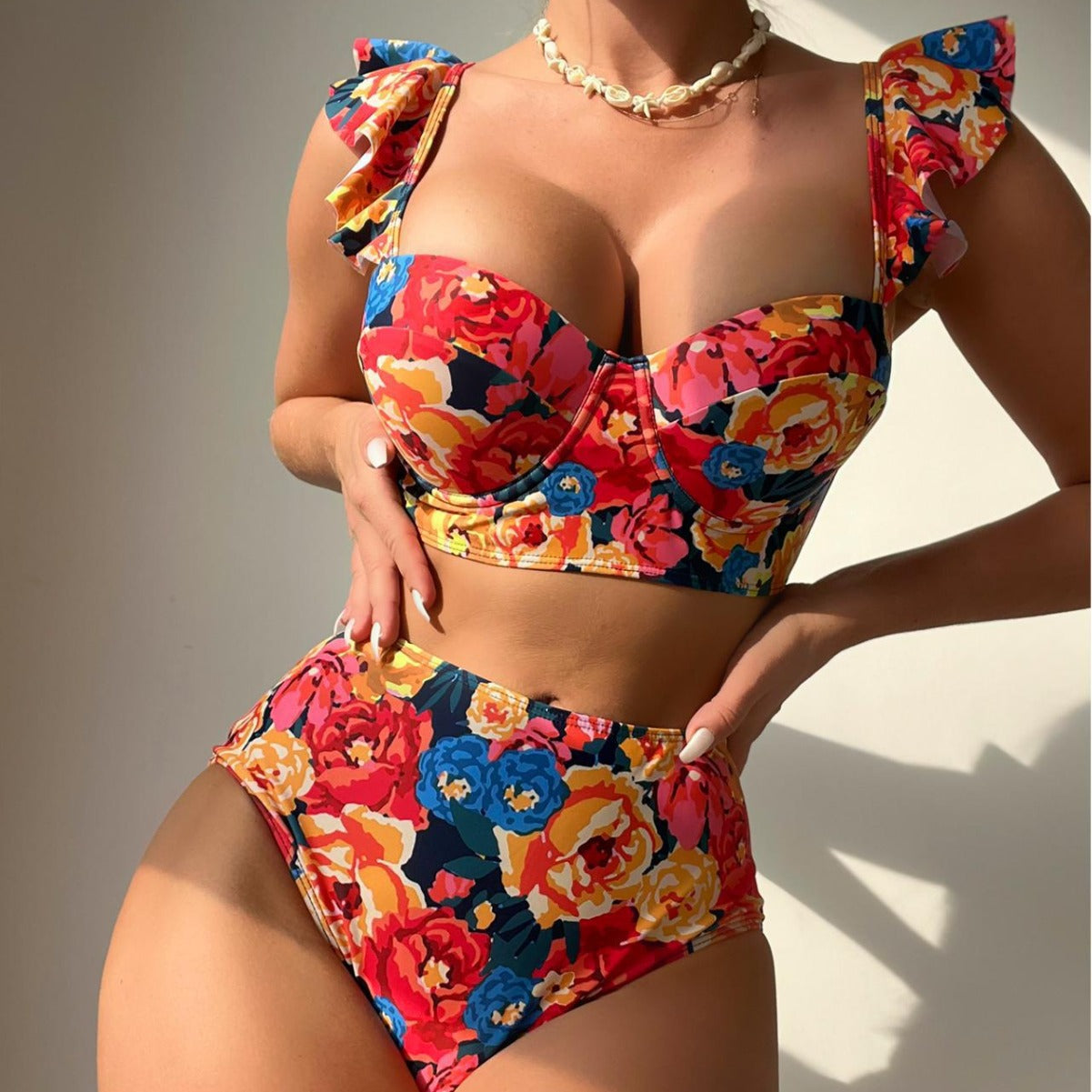 Tube Top Swimsuit Printed Sexy Bikini Ladies Split Polyester Swimsuit