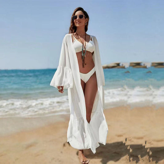 Chiffon Bell Sleeve Sun Protection Cardigan Long Beach Jacket Vacation Bikini Swimsuit Outwear Blouse