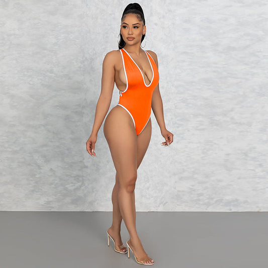 Sexy Women Clothing Bikini Three Point T Shaped Vest One Piece Swimsuit