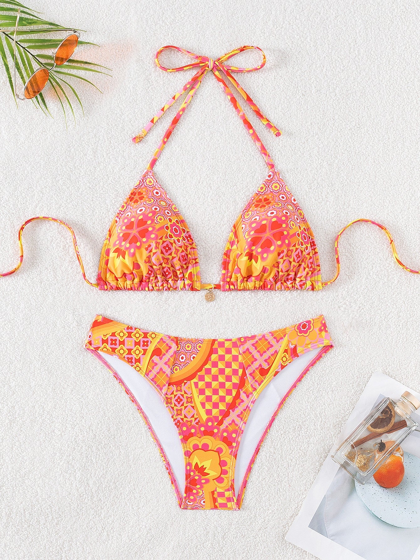 Bikini Printed Embellished Lace up Sexy Bikini Swimsuit Swimwear Women