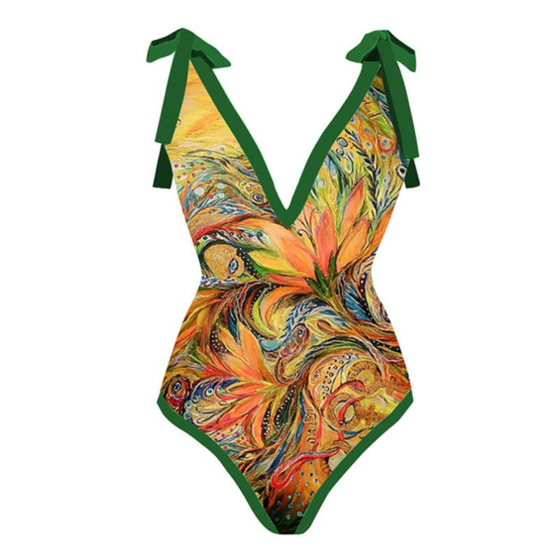 Women One Piece Swimming Sexy Print Two Piece Skirt Popular Swimsuit Bikini