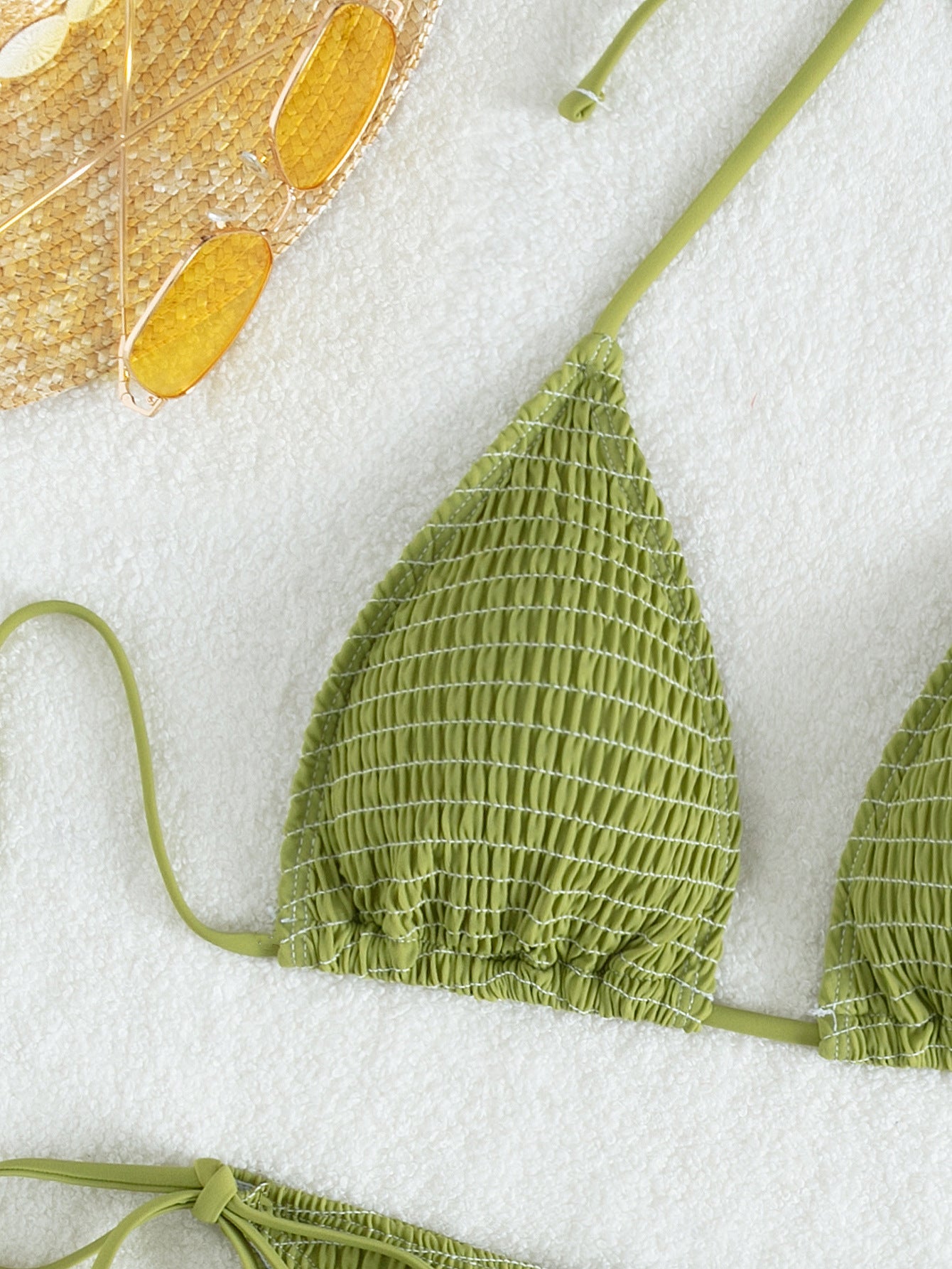 Printing Halter Spaghetti Straps Sexy Bikini Pleated Lace up Triangle Spring Split Swimsuit