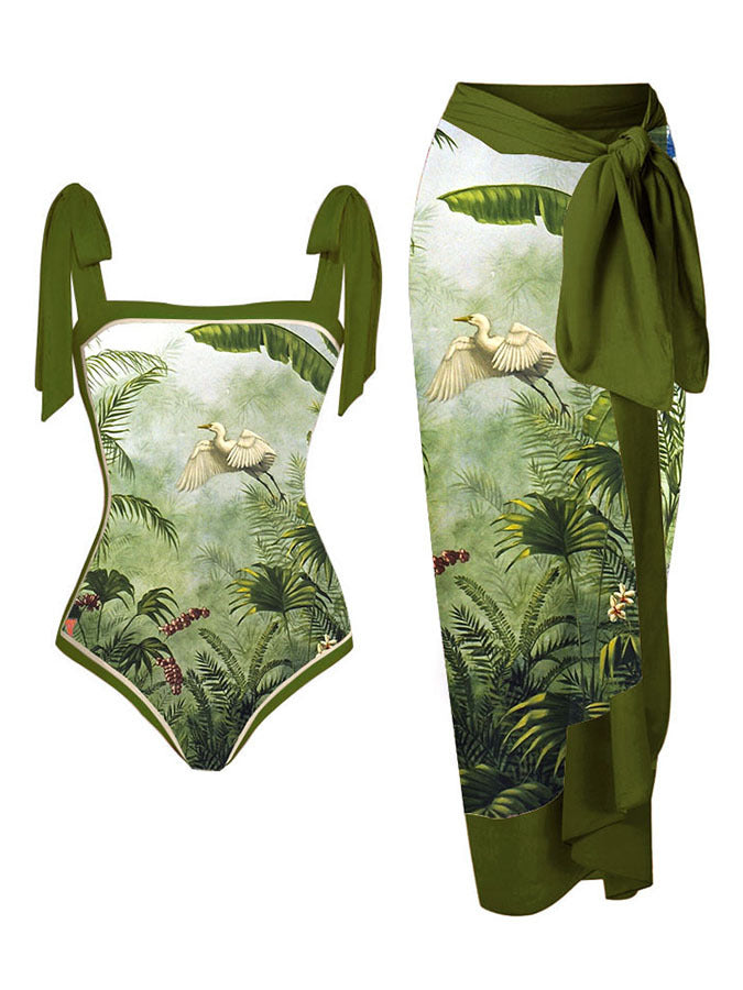 Customized Printed Two-Piece One-Piece Swimsuit Conservative Cover Hip Skirt Swimsuit