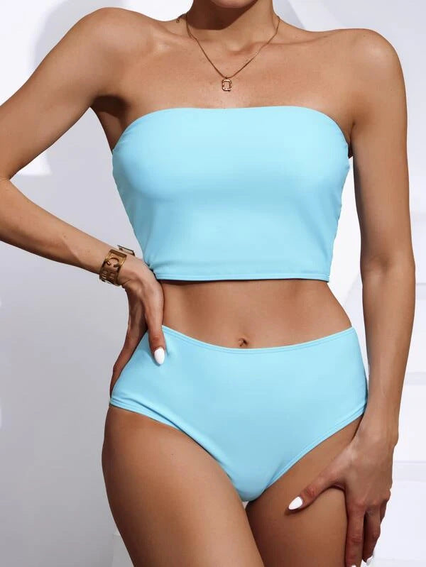 Swimsuit Split Tube Top Women Bikini Sexy High Waist Swimsuit Women Swimsuit