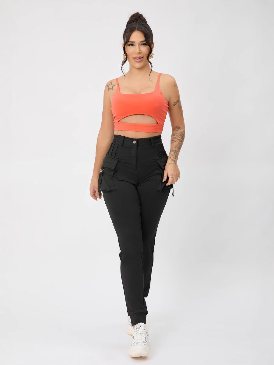 Multi Color Camisole Sports Slim Fitting Hollow Out Cutout Adjustable Buckle Top for Women