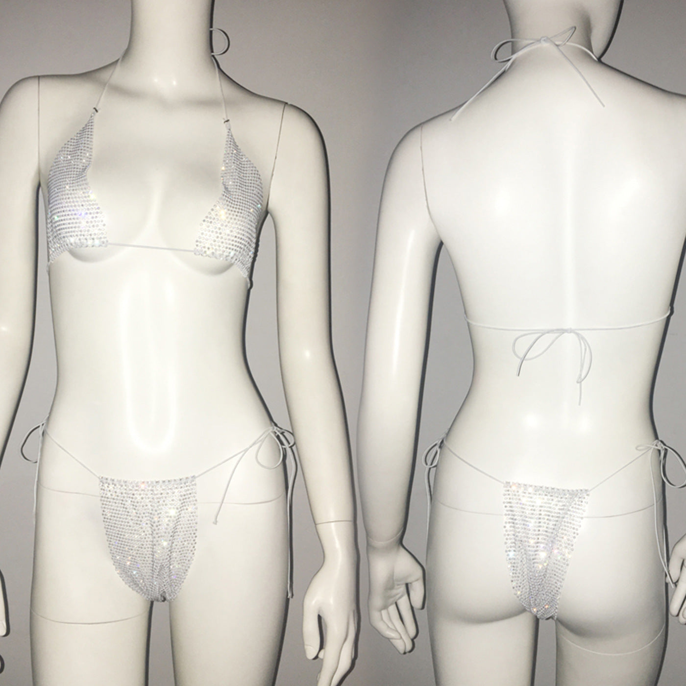 Women Clothing Rhinestone Bikini Set Carnival Sexy Lace Up Outdoor Beach Split Swimsuit