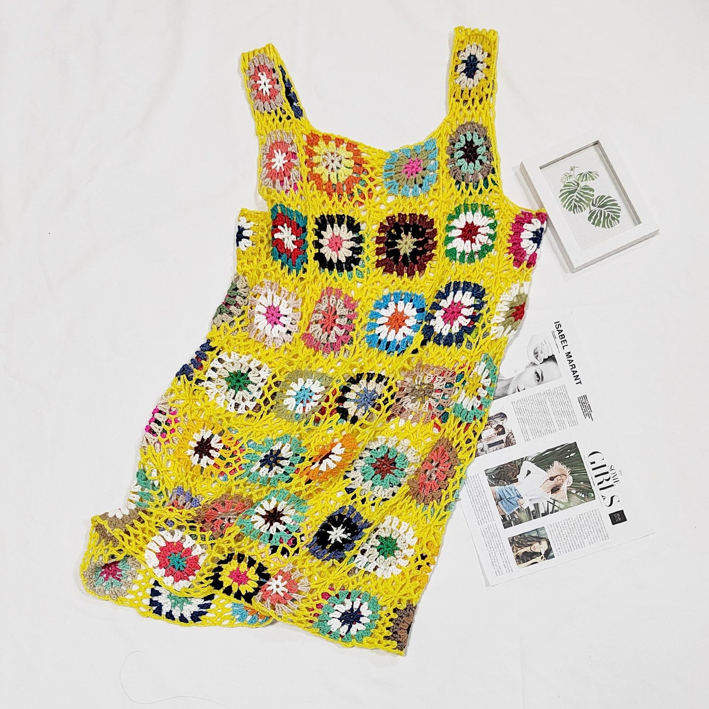 Bohemian Vacation Beach Handmade Crocheted Hollow Out Cutout out Suspender Sexy Rhombus Plaid Vest