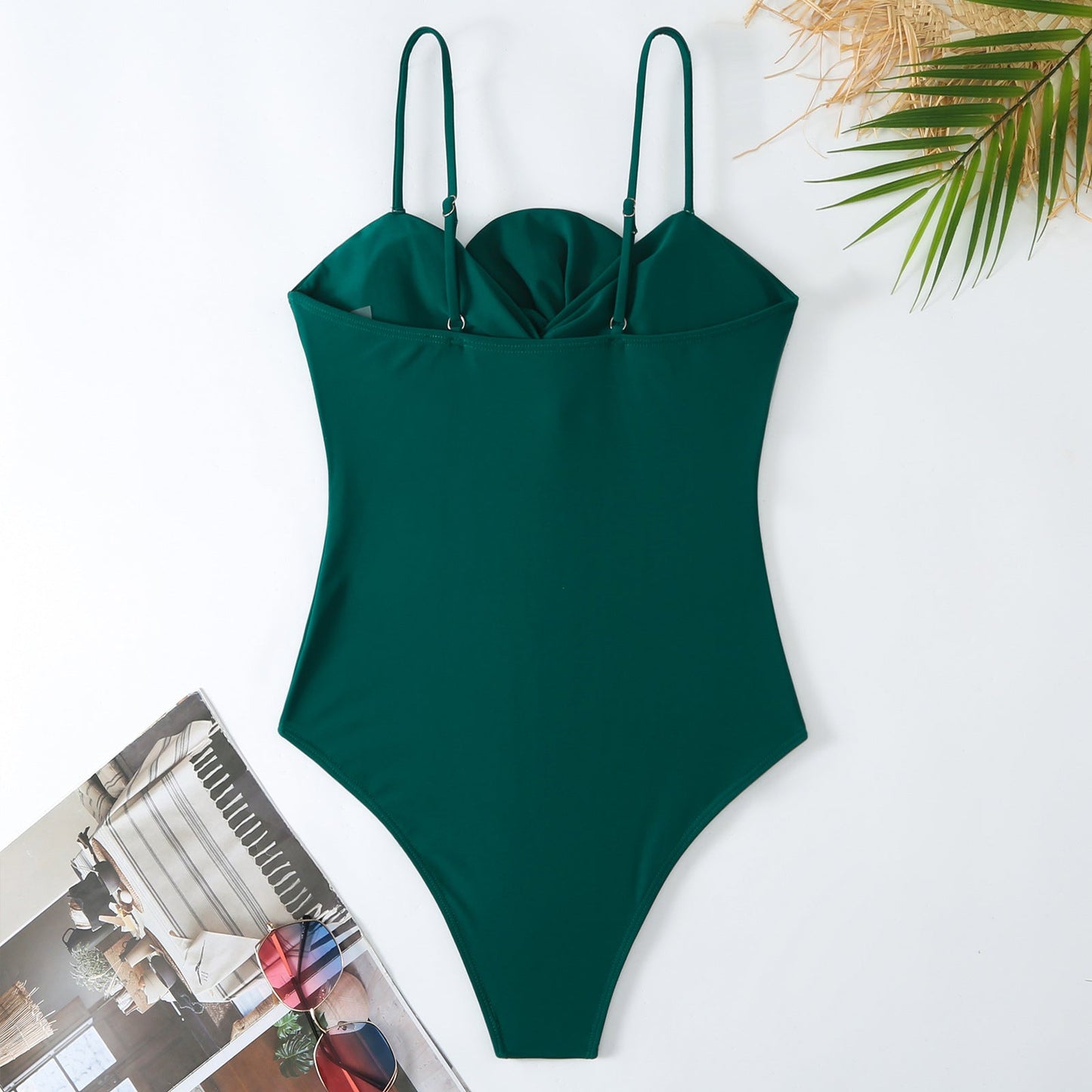 Bow Solid Color One Piece Women Swimwear Suit French Retro Cover Belly Slimming Swimsuit