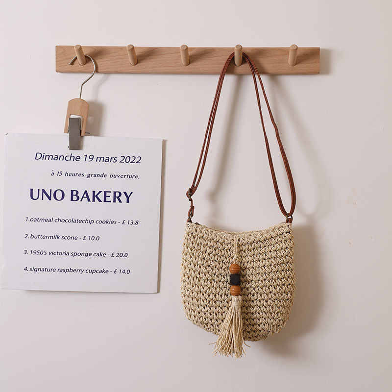 Supply Crossbody Straw Bag Wooden Bead Tassel Straw Bag Woven Bag Vacation Beach Bag Women Shoulder Bag