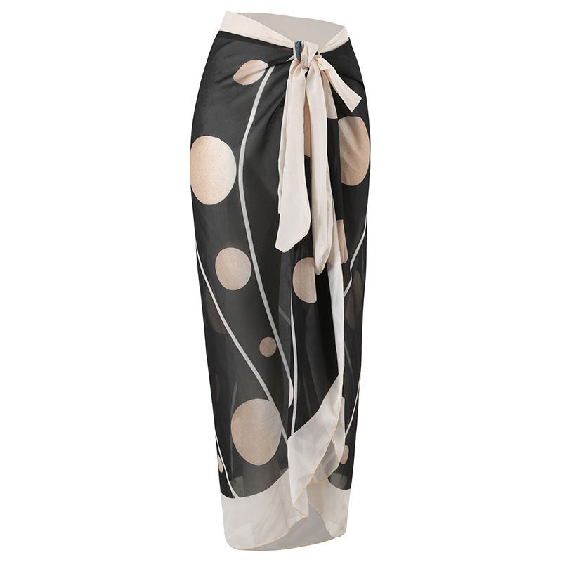 Sexy Swimsuit Women Conservative Cover Belly Lace Up Swimsuit Spring Chiffon Beach Skirt Set