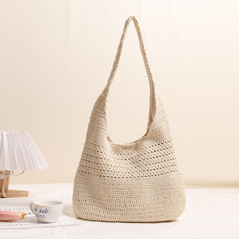 Idle Large Capacity Cotton Thread Woven Bag Hollow Out Cutout Shoulder Straw Bag Vacation Beach Bag Casual Women Bag