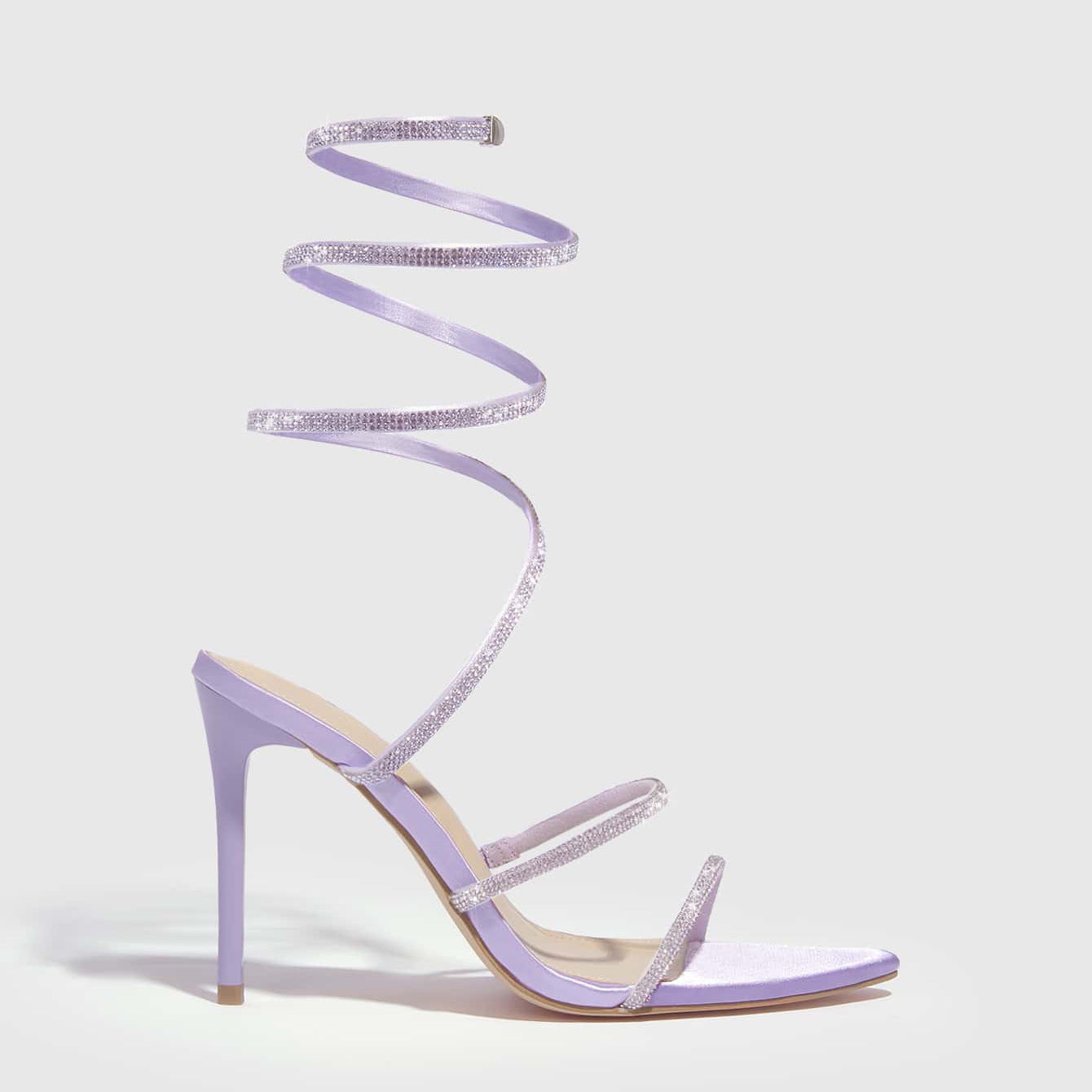 4 Colors Summer High Heel Pointed Sandals Women Heels 11cm Metal Toe Holder Rhinestone Lace up Women Shoes