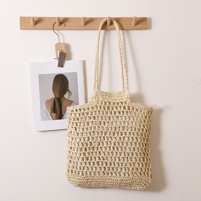 One Shoulder Hollow Out Cutout out Straw Bag Special Interest Design Straw Bag Woven Bag Vacation Beach Bag Women Bag