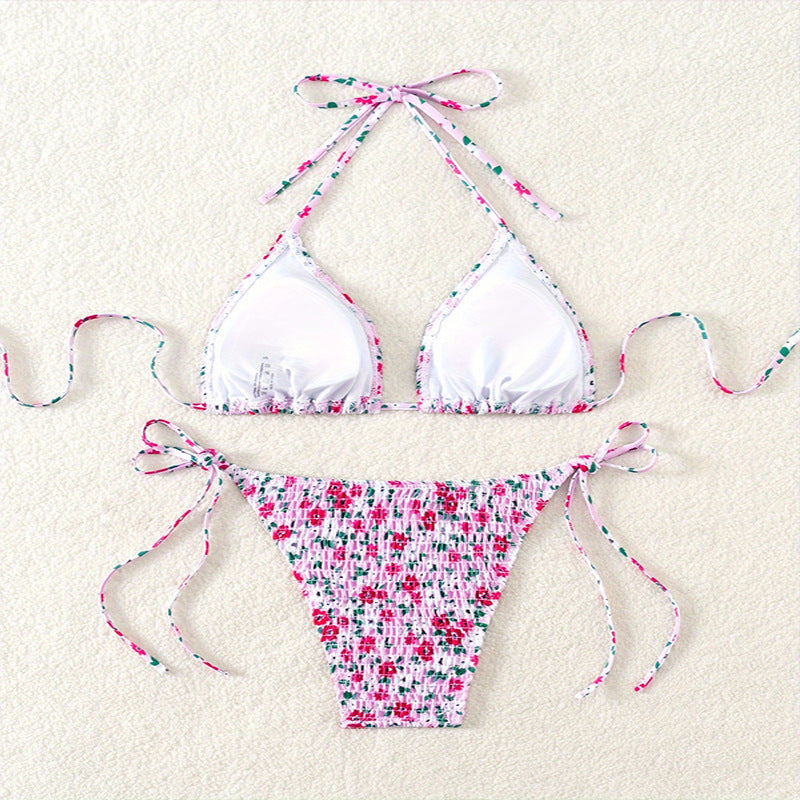 Floral Bikini Split Swimsuit Women Three Point Bikini Spring Beach Swimsuit
