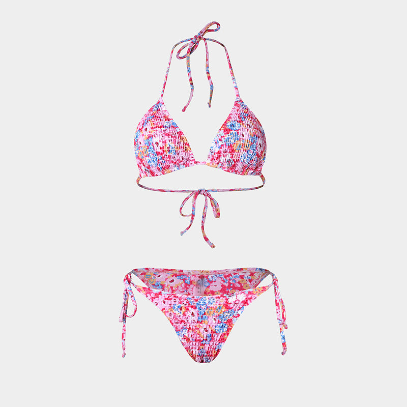 Printed Bikini Three Piece Gauze Skirt Split Sexy Vacation Bikini Swimsuit