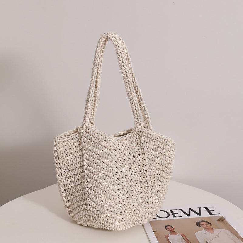 South Korea Vintage Shoulder Cotton Thread Woven Bag Crochet Handbag Straw Bag Vacation Beach Bag