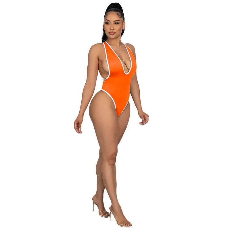 Sexy Women Clothing Bikini Three Point T Shaped Vest One Piece Swimsuit