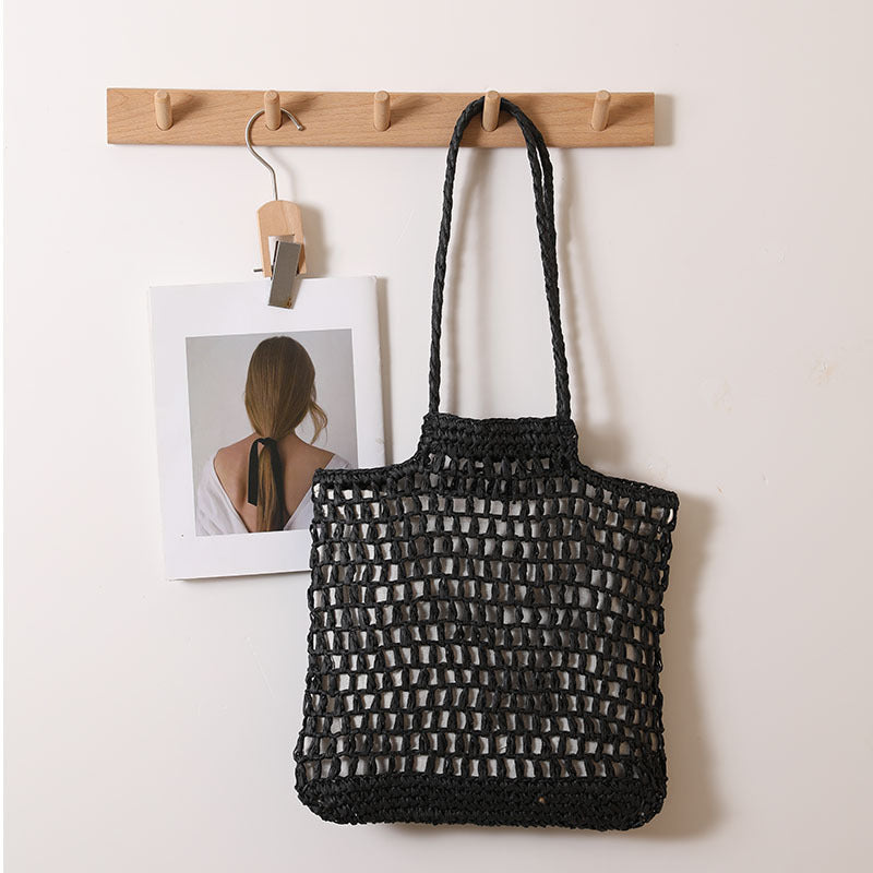 One Shoulder Hollow Out Cutout out Straw Bag Special Interest Design Straw Bag Woven Bag Vacation Beach Bag Women Bag