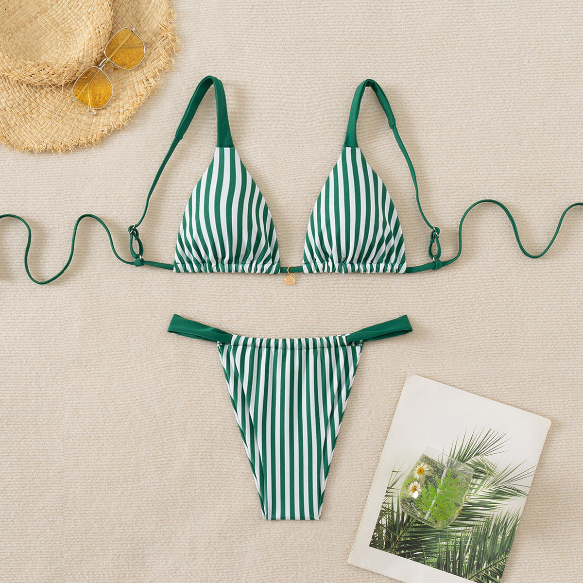 Bikini Printing Triangle Lace Up Sexy Bikini Split Swimsuit Swimwear