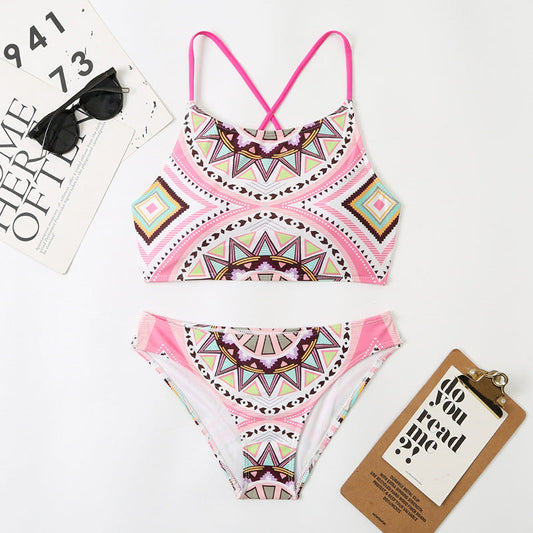 Digital Printing Fixed Board Split Women Triangle Pockets Bikini Swimsuit Beach Swimsuit Swimming