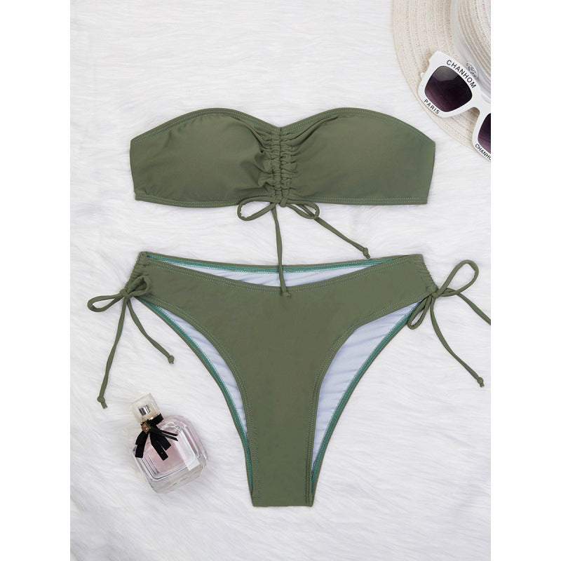 Split Swimsuit Women Tube Top Swimsuit Solid Color Bikini Sexy Bikini Swimsuit