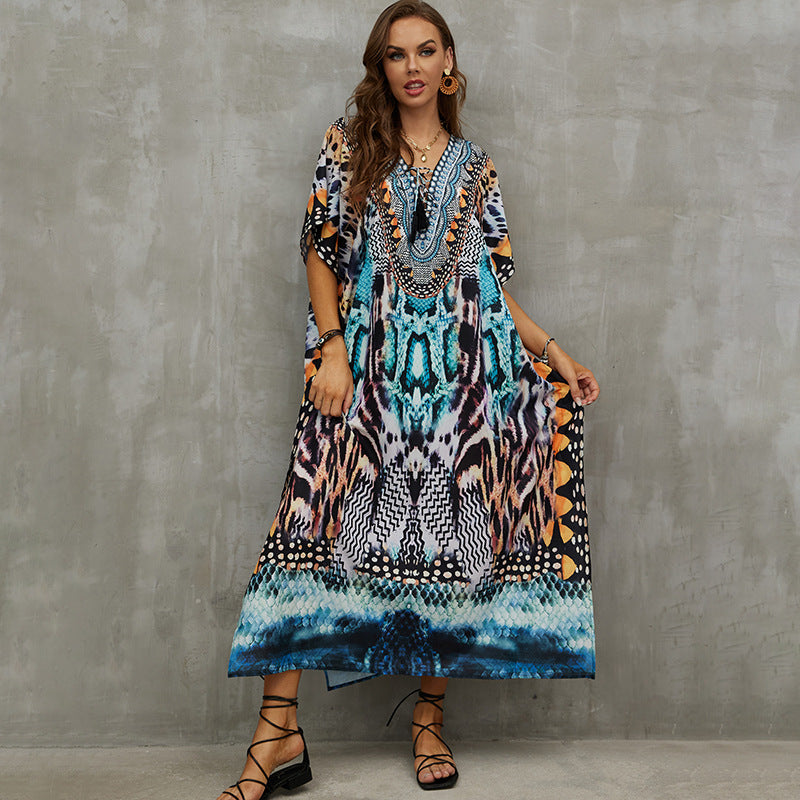 Rope Positioning Maxi Dress Loose Robe Seaside Vacation Beach Dress Bikini Swimsuit Blouse Women