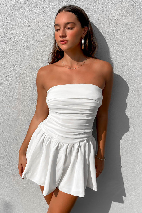 Spring Summer Women Clothing Tube Top Backless Pleated Solid Color Short Dress