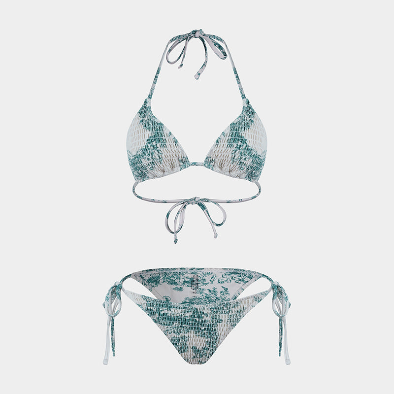 Printed Bikini Three Piece Gauze Skirt Split Sexy Vacation Bikini Swimsuit