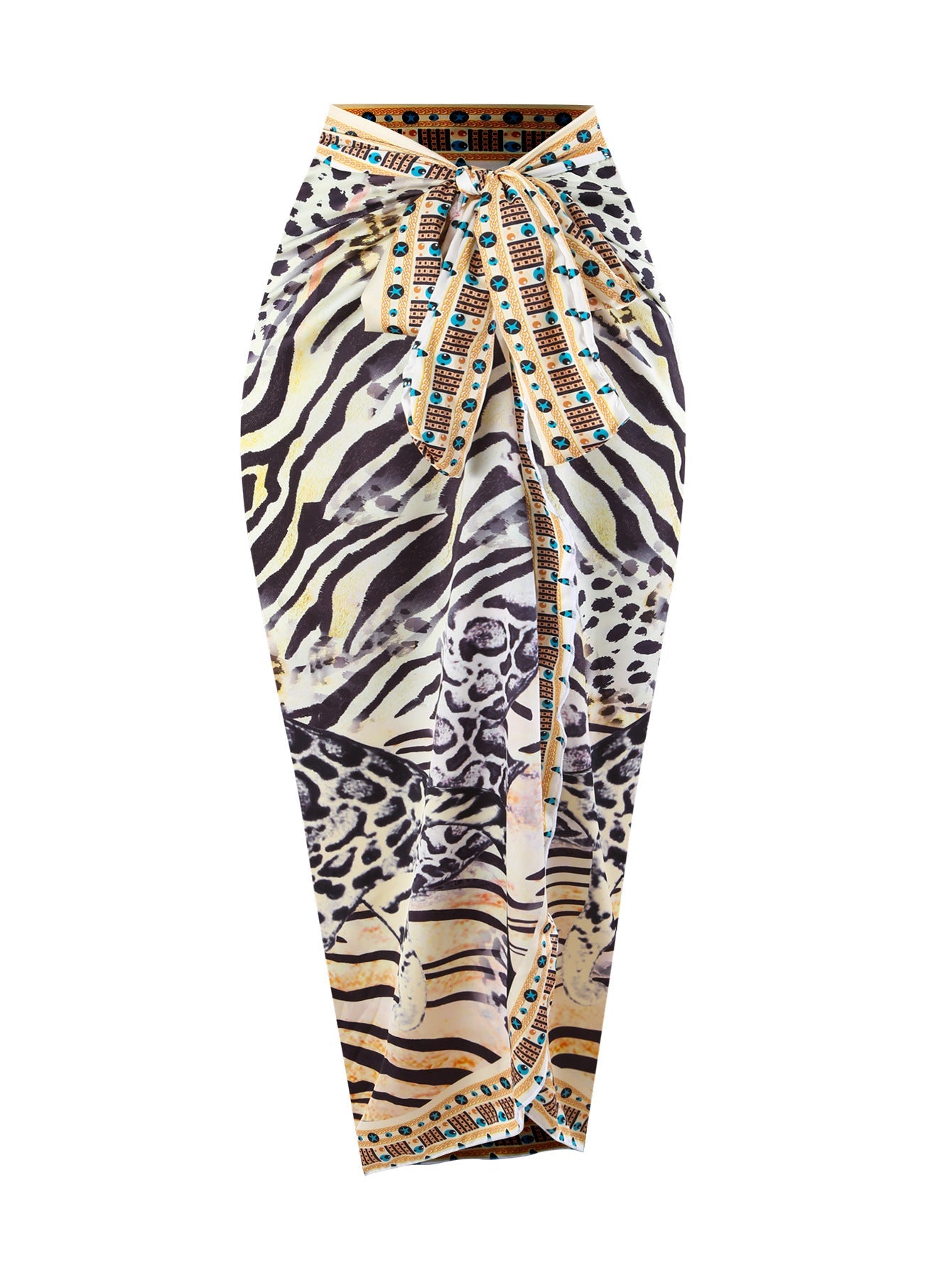 Bikini Leopard Print Lace up Halterneck Cover Belly Backless Gauze Skirt Sunscreen Swimsuit Women