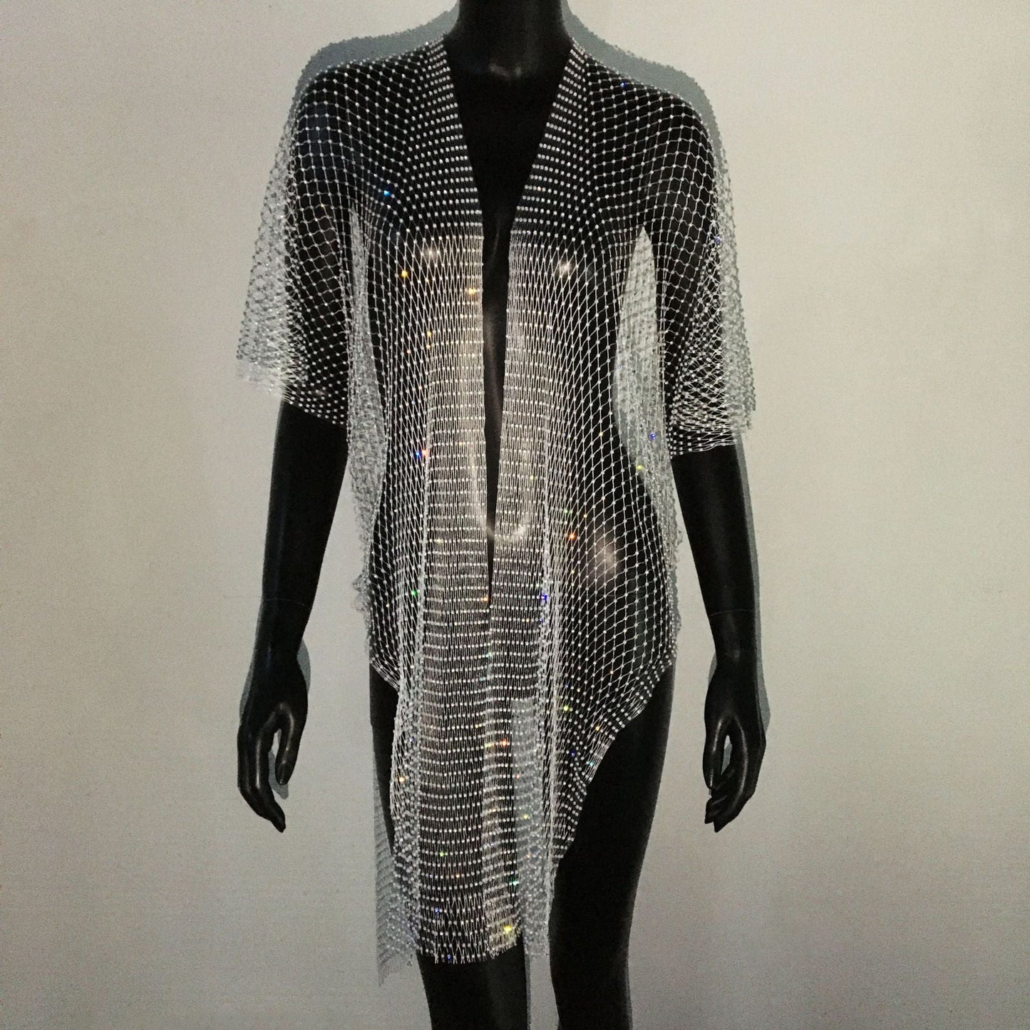 Mesh Rhinestone Fishnet Dress Sexy Rhinestones Bikini Cardigan Sexy Fishnet Dress Women