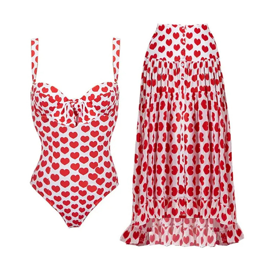 One Piece Swimsuit WomenSexy round Heart Chiffon Dress Swimsuit Outfit